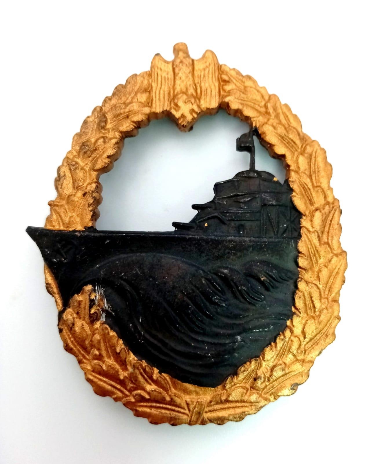 WW2 German Kriegsmarine Destroyer Badge. Maker: S.H.U. Co.