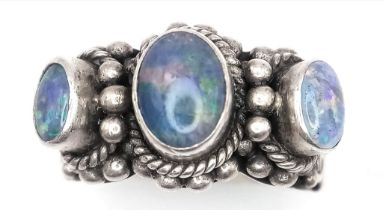 An Antique Art Deco Sterling Silver Opal Ring 8.9G SIZE O