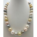 A Tahitian South Sea Multicolour Pearl Necklace with a 14K Yellow Gold and Diamond Ball Clasp.