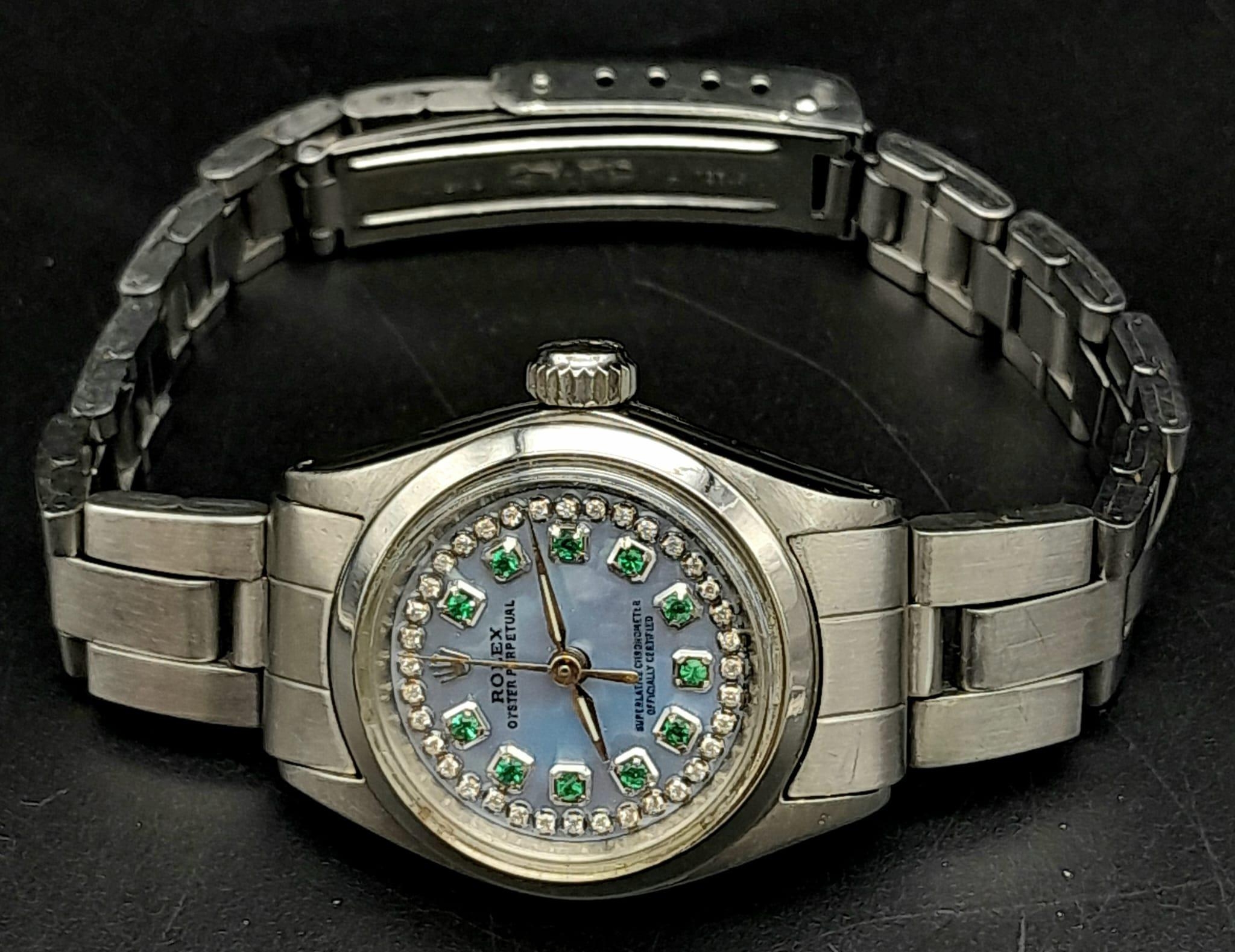 A Custom Rolex Oyster Perpetual Automatic Ladies Watch. Stainless steel bracelet and case - 25mm. - Image 4 of 12