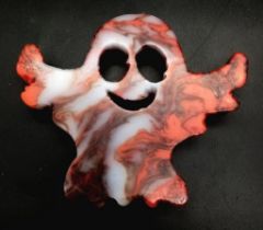 A Hand-Carved Flame Agate Spectre Figure - Or Spooky Paperweight. 9cm x 8cm.