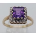 9K YELLOW GOLD DIMAOND & AMETHYST CLUSTER RING SIZE: O WEIGHT: 2.9G