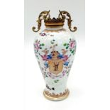 An Antique Porcelain Chinese Vase with Hand-Painted Armorial and Floral Decoration. Marks on base.