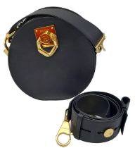 A Balmain Black 'Twist' Crossbody Bag. Leather exterior, with gold-tone hardware and zipper and