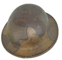WW1 US Camouflage Brodie Helmet with field adapted French Adriane liner. Very nice straight period