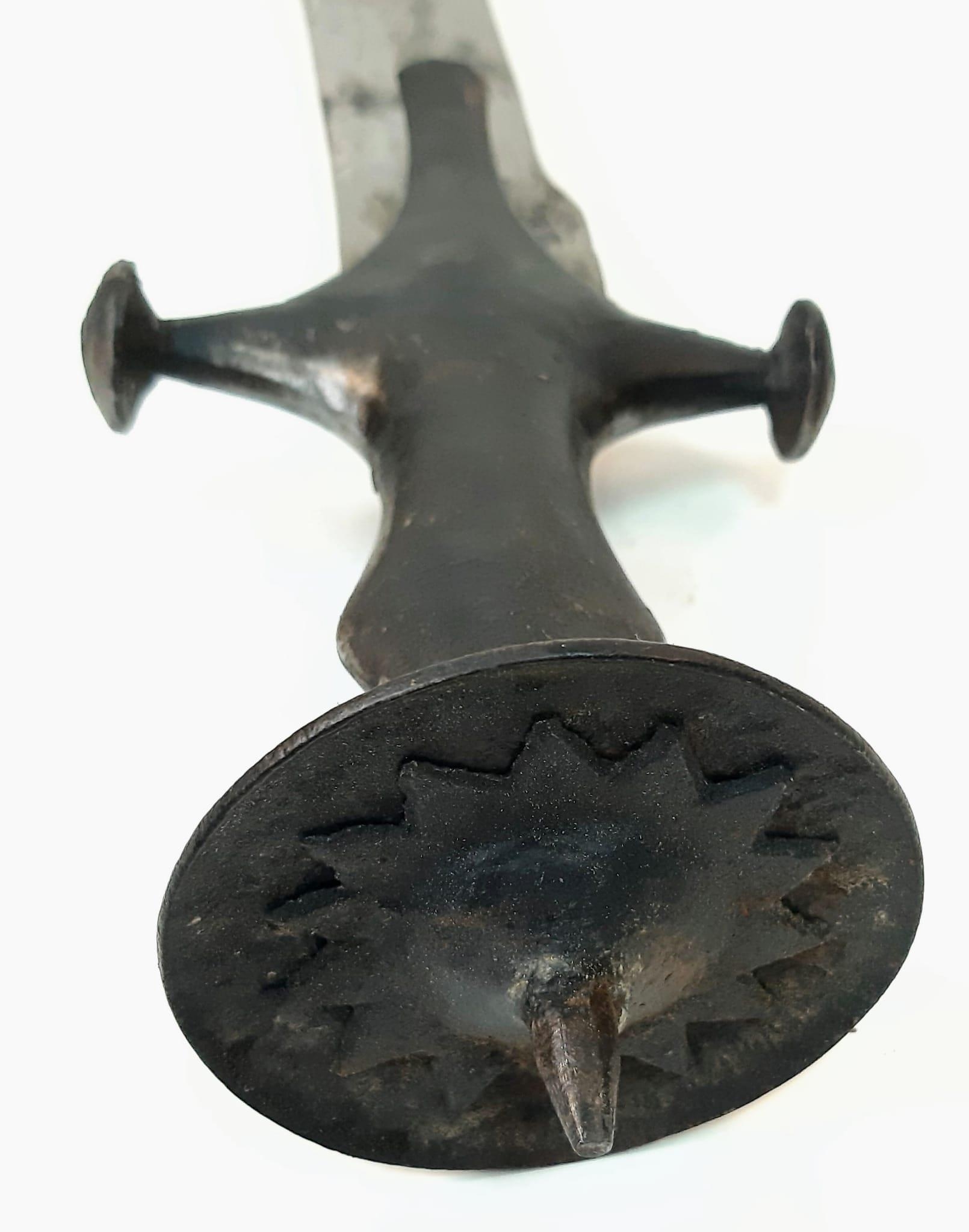 A Very Early Indian Tulwar Sword with Steel Cruciform Hilt and Curved Blade in Wood Scabbard 87cm - Image 5 of 7