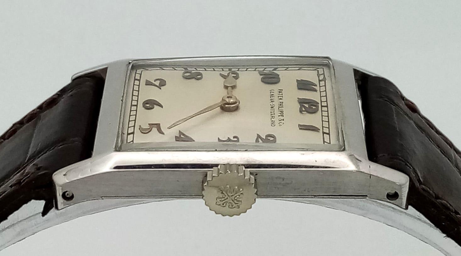 A RARE vintage Patek Philippe & Co watch with Breguet numbers. 27 x 23 mm white metal case. Cream - Image 4 of 7