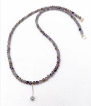 A Jasper Small Bead Necklace with Blue Diamond Decoration and a Gold Clasp. 0.07ct diamond. 40cm