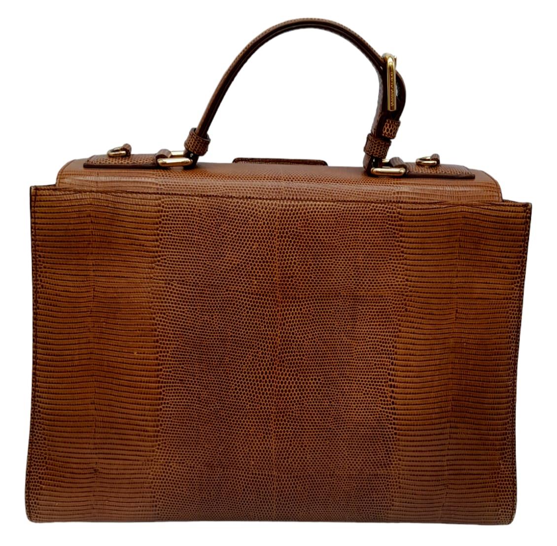 A Dolce & Gabbana Brown 'Monica' Bag. Lizard embossed leather exterior, with a single handle and - Image 5 of 16