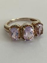 Stunning ROSE de FRANCE AMETHYST RING. Comprising three large beautiful oval cut AMETHYSTS set to