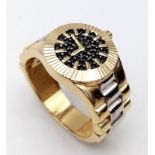 14K 2 COLOUR ROLEX STYLE RING IN THE STYLE OF A WATCH SIZE U WEIGHT: 9.3G