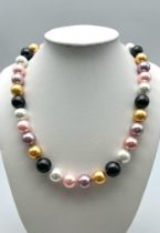 A Gorgeous Autumnal Multi-Coloured South Sea Pearl Shell Necklace. Pink, lavender, gold and grey