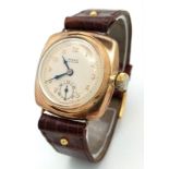 A Vintage Rolex Oyster 9K Gold Gents Watch. Brown leather strap. 9K Gold square Case - 32mm width.