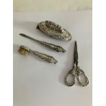 Ladies antique SILVER HANDLED MANICURE/GROOMING set, together with a pair of SILVER handled