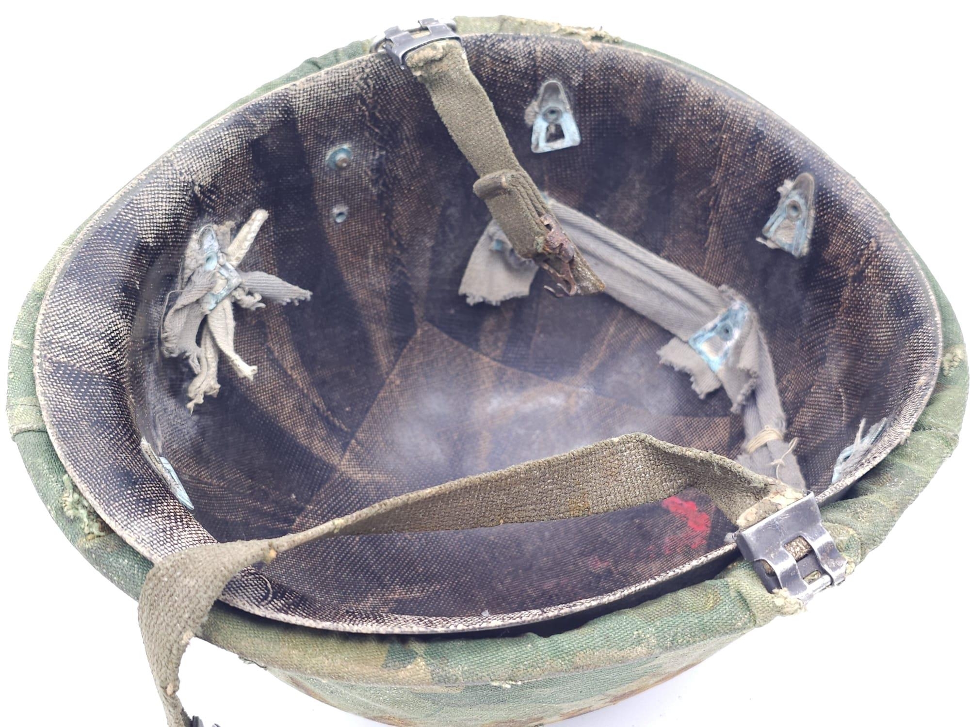 Vietnam War Era US M1 Helmet with Mitch pattern Cover and liner. Bought from a farmer in Da-Nang - Image 7 of 9