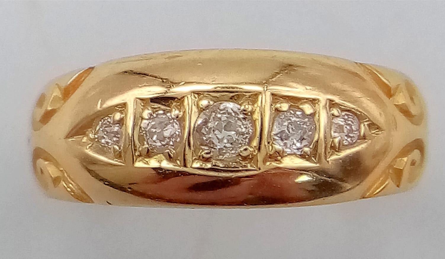 18K YELLOW GOLD ANTIQUE OLD CUT DIAMOND 5 STONE RING HALLMARKED CHESTER 1831 SIZE E WEIGHT: 2.1G - Image 3 of 4