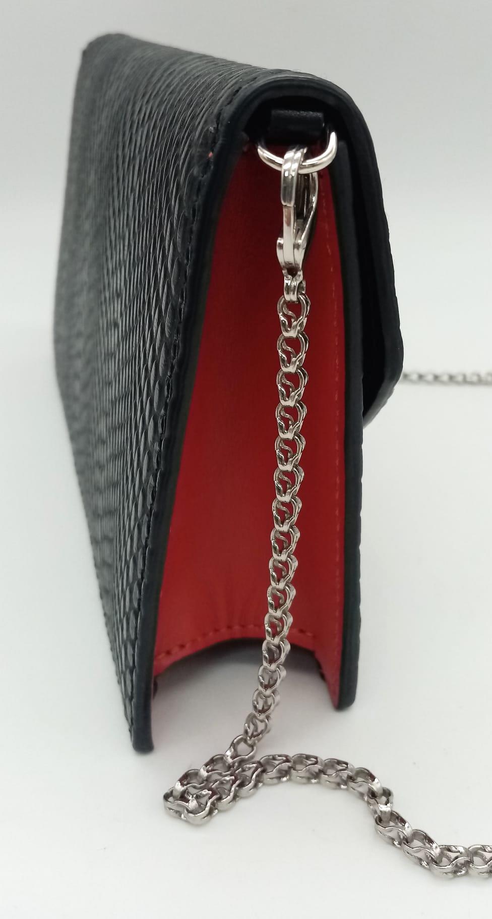 Black Loubi54 Snake Effect Leather Clutch Bag. With its sleek lines, the elegant Loubi54 clutch - Image 3 of 7