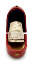 A Commemorative 1953 Coronation Sterling Silver Thimble in Original Fitted Case. Makers mark of