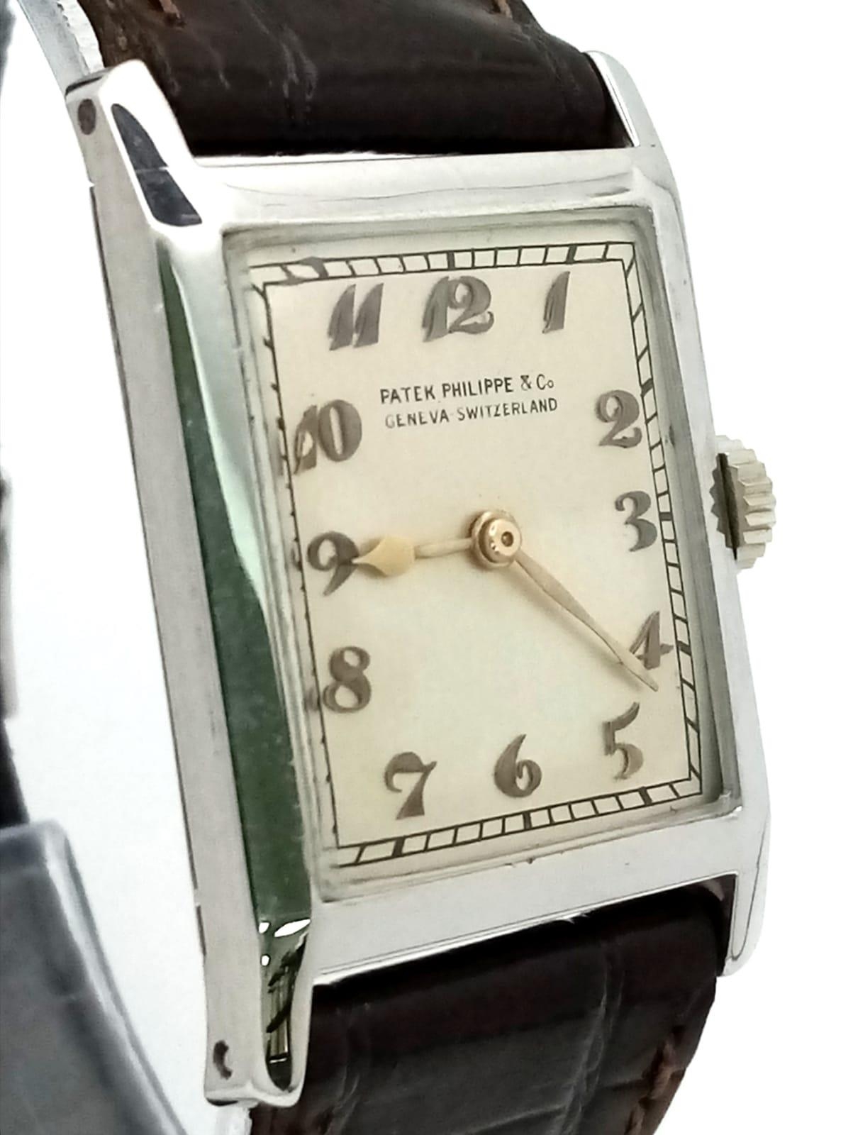 A RARE vintage Patek Philippe & Co watch with Breguet numbers. 27 x 23 mm white metal case. Cream - Image 3 of 7