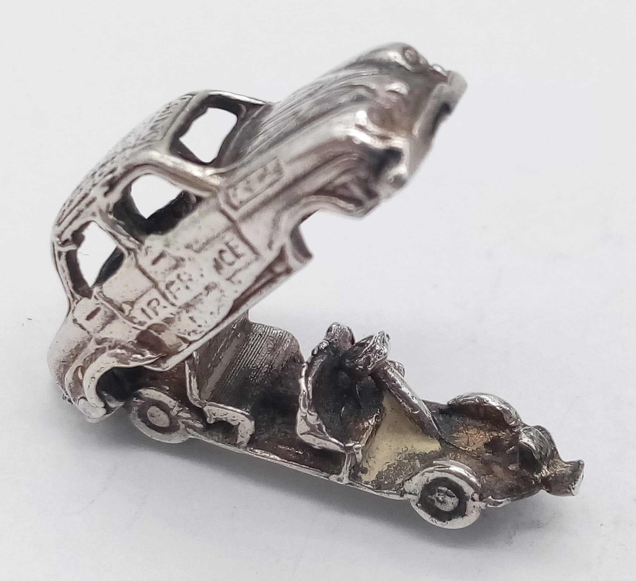 A Parcel of Six Vintage Silver and White Metals Charms. Including Opening Car, Marcasite Style Shoe, - Image 4 of 6