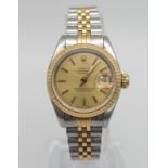 A Classic Rolex Bi-Metal Oyster Perpetual Datejust Ladies Watch. Gold and stainless steel strap