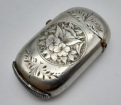 An Antique Sterling Silver Small Vesta Case. Floral engraving. 4cm x 2.5cm
