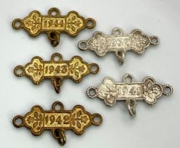 A Parcel of 5 Hallmarked Silver & Yellow Metal WW2 Bar Pendants. Dated: 1939, 1941, 1942, 1943 &
