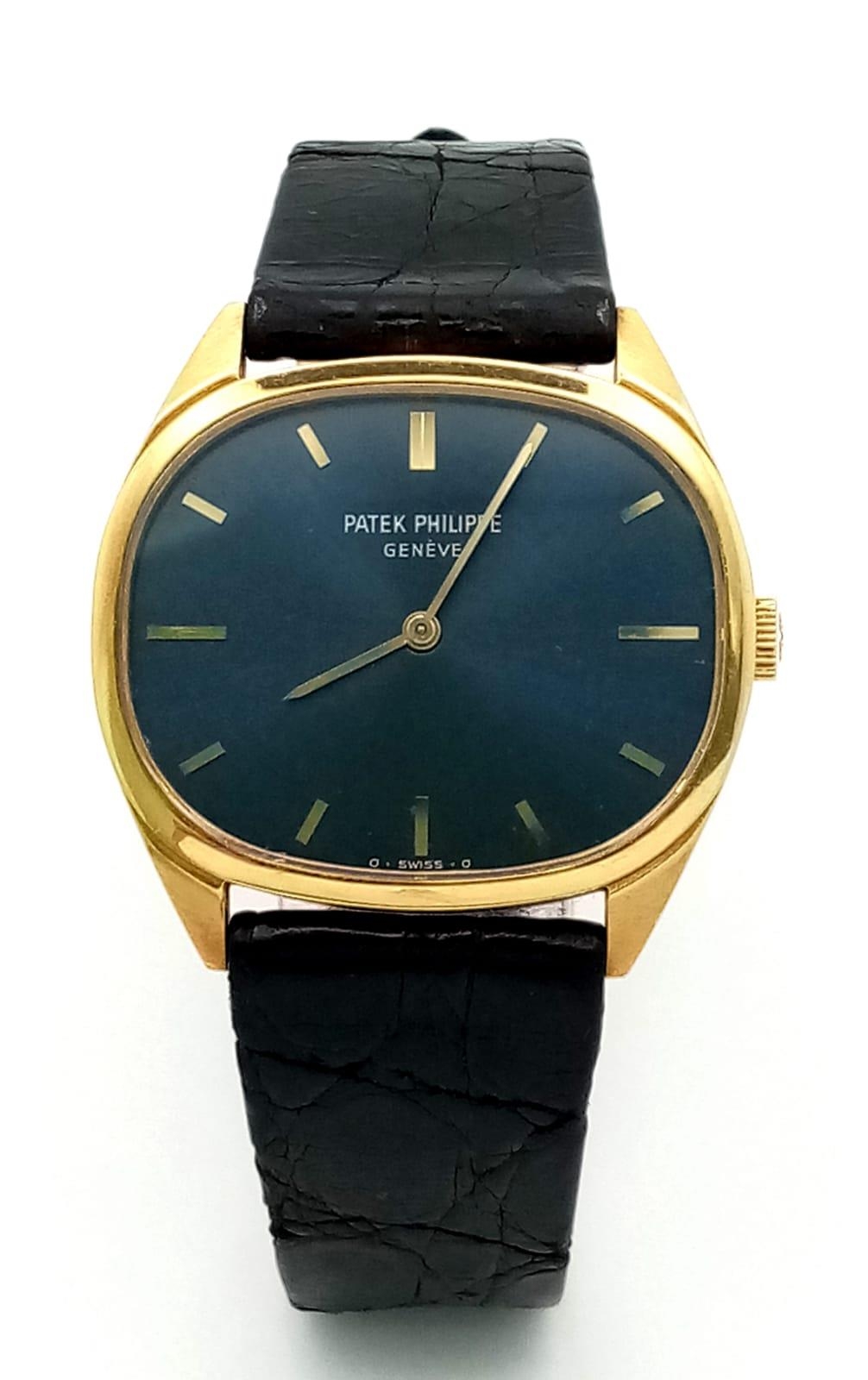 A Vintage Patek Philippe 18K Gold Watch. Black leather strap - 18k gold buckle. 18k gold case - - Image 2 of 6