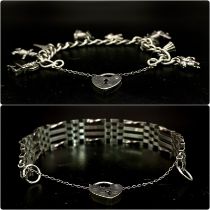 Duo of Lock-Up Heart Sterling Silver bracelets. Featuring a full Charm bracelet (20cm) and a stylish