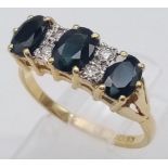18k yellow gold diamond and sapphire vintage ring. Weight: 3.4g Size N (dia:0.08ct/sapp: 1.80ct)