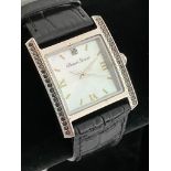 BOND STREET Quartz Wristwatch having square mother of pearl face with Diamond detail. Black