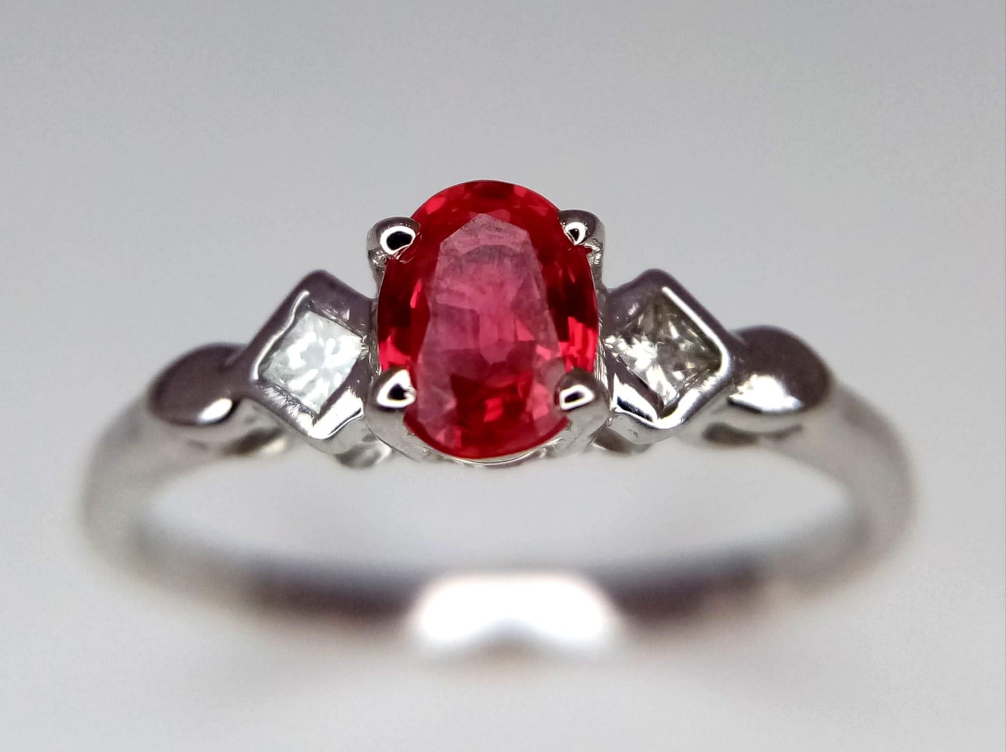 18K WHITE GOLD DIAMOND & RUBY RING. SIZE N. WEIGHT: 2G - Image 2 of 4