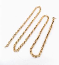 A 9K Yellow Gold Belcher Link Necklace. 47cm length. 3.12g weight.