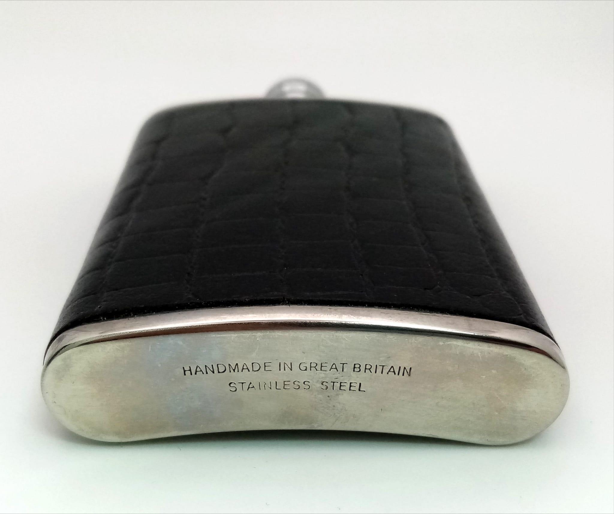 An Ebony Trinket Box and a Small Stainless steel and Leather Nip Flask! 10cm flask height. 7cm - - Image 3 of 5