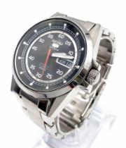 A Seiko 5 Sport Automatic 23 Jewels Gents Watch. Stainless steel bracelet and case - 41mm. Black