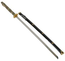 A Full-Size Display Steel Samurai Katana (Sword) 112cm in Length. Beautiful Dragon Detail Handle,