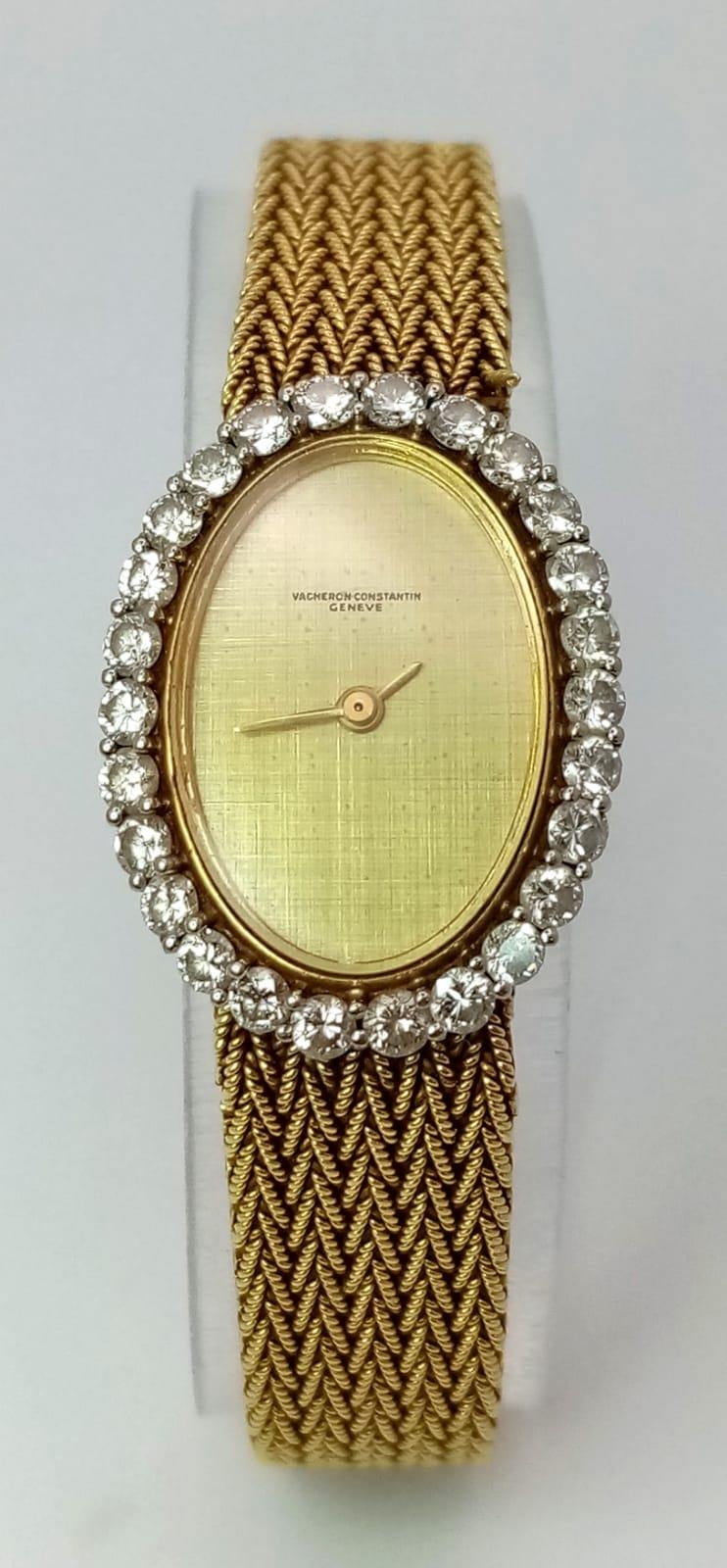 A Vacheron-Constantin 18K Yellow Gold and Diamond Ladies Watch. Gold bracelet and oval case - - Image 2 of 9