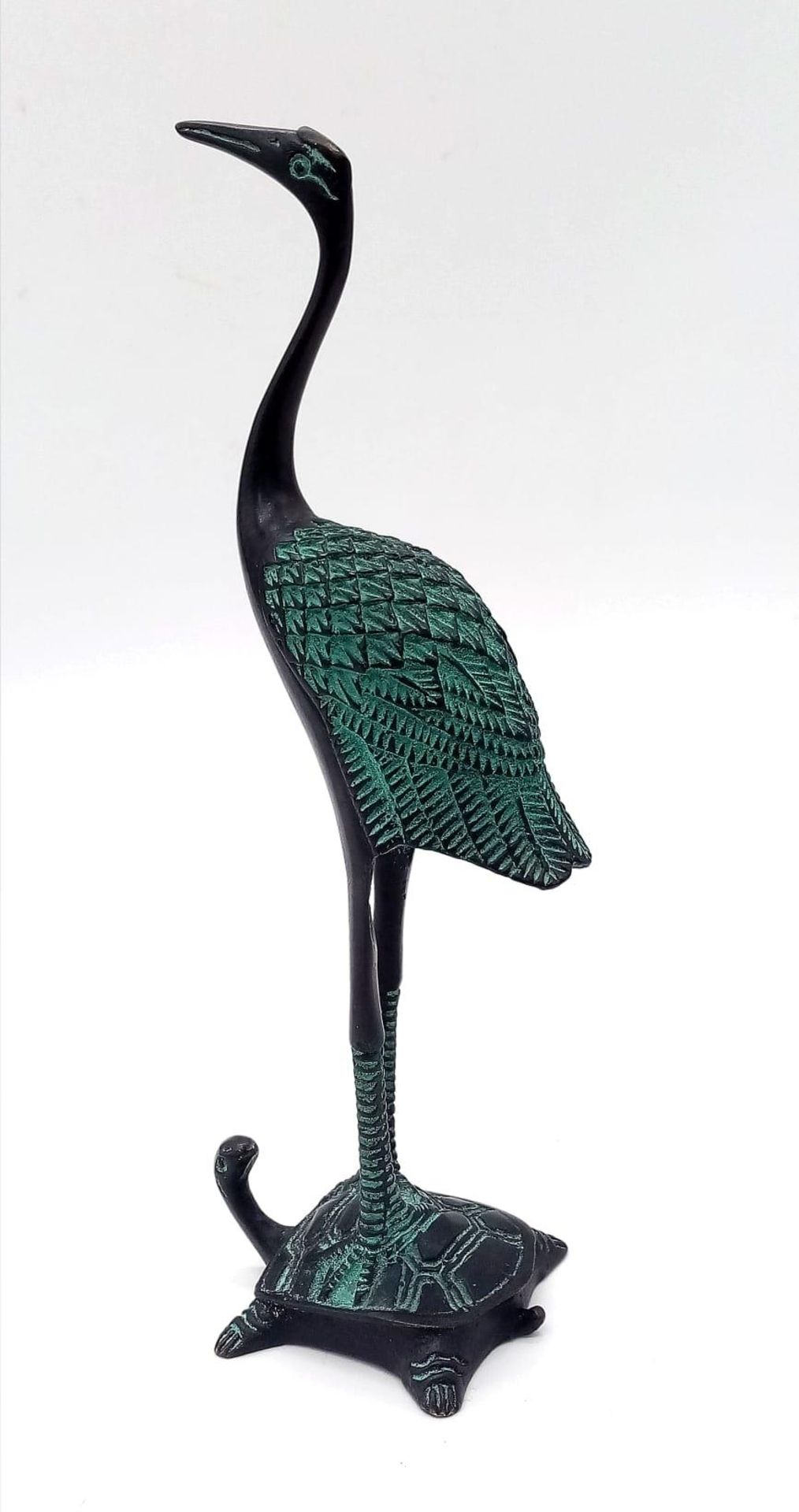 Tall Bronze Statue of a Crane and Turtle. 18cm x 6.5cm. - Image 2 of 4