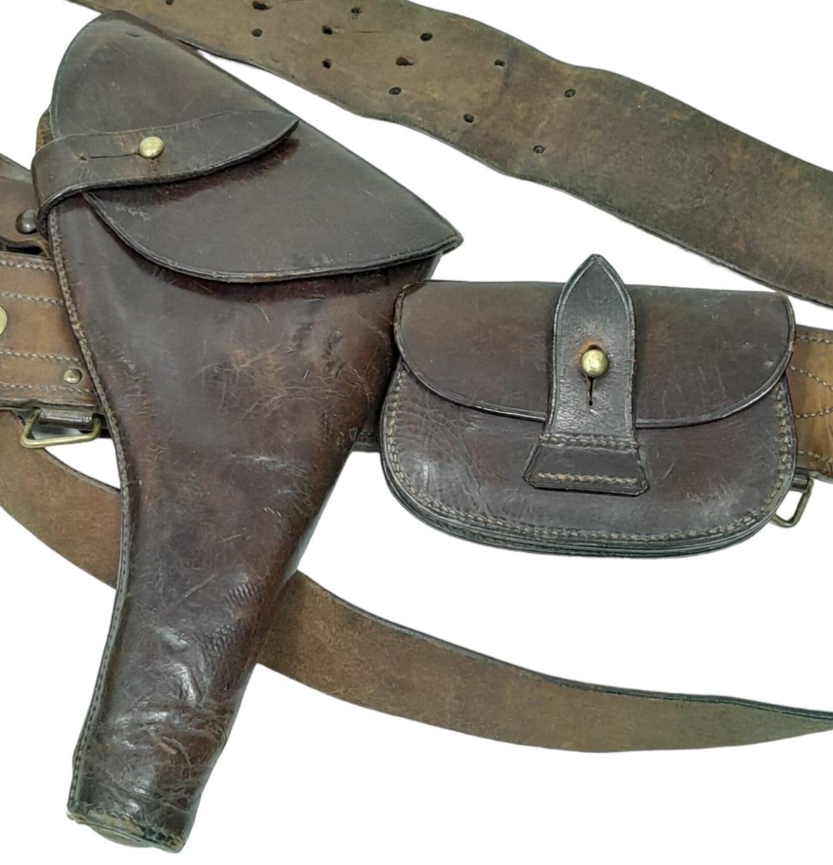 WW1 British Officers Sam Brown Belt with .455 Webley Holster & Ammo Pouch. - Image 2 of 5