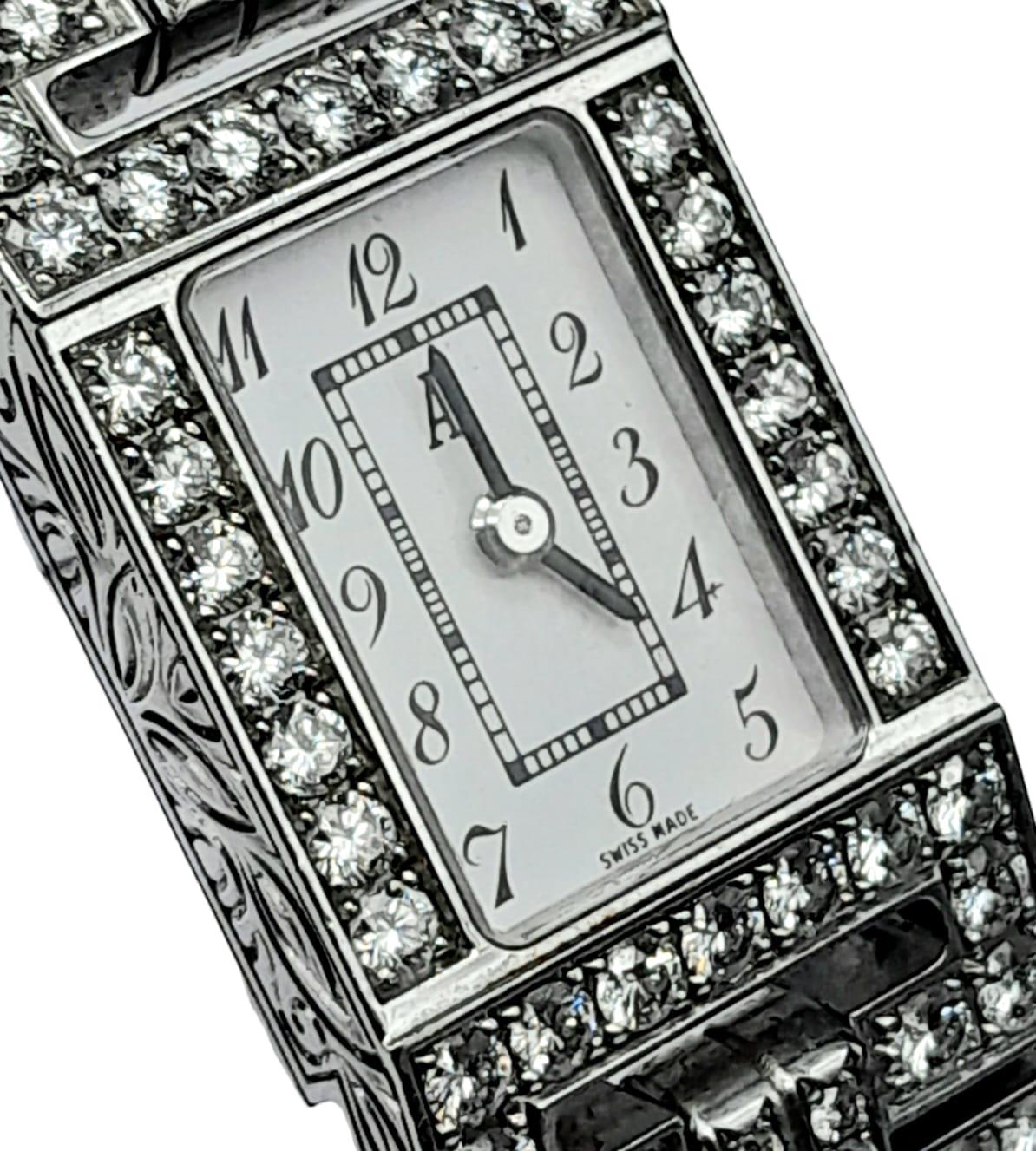 An 18K White Gold and Diamond Audemars Piguet Ladies Watch. Black leather strap with an 18k gold - Image 3 of 8