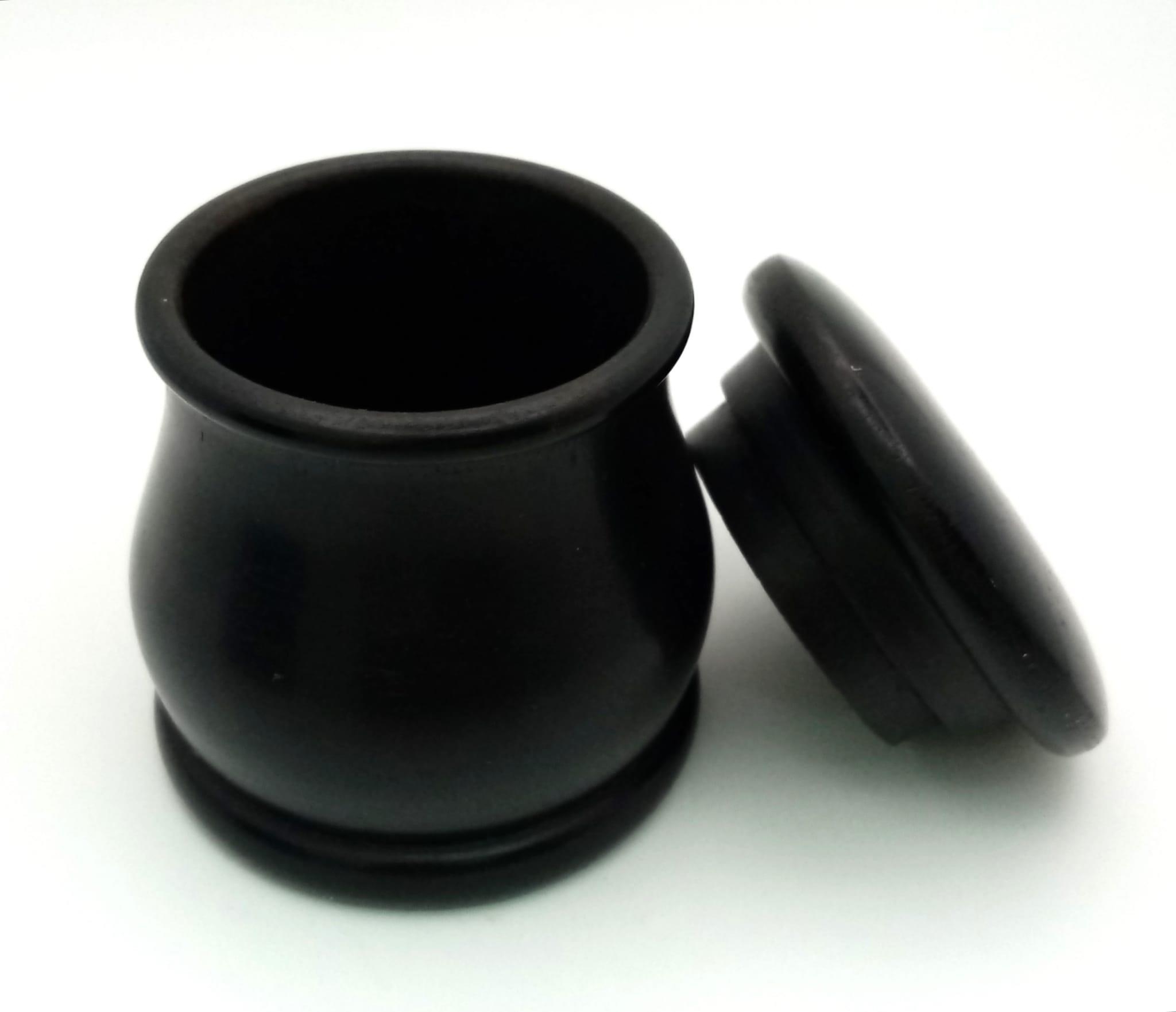 An Ebony Trinket Box and a Small Stainless steel and Leather Nip Flask! 10cm flask height. 7cm - - Image 4 of 5
