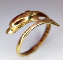 A 14K YELLOW GOLD DOLPHIN RING 1.9G SIZE H