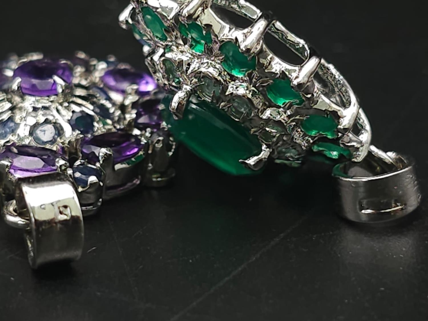 Six Gemstone 925 Silver Pendants. Emerald, Amethyst x 3 citrine and topaz. 20/24mm. - Image 6 of 10