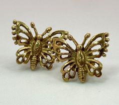 A Pair of 9K Yellow Gold Decorative Butterfly Stud Earrings. 2.1g total weight.