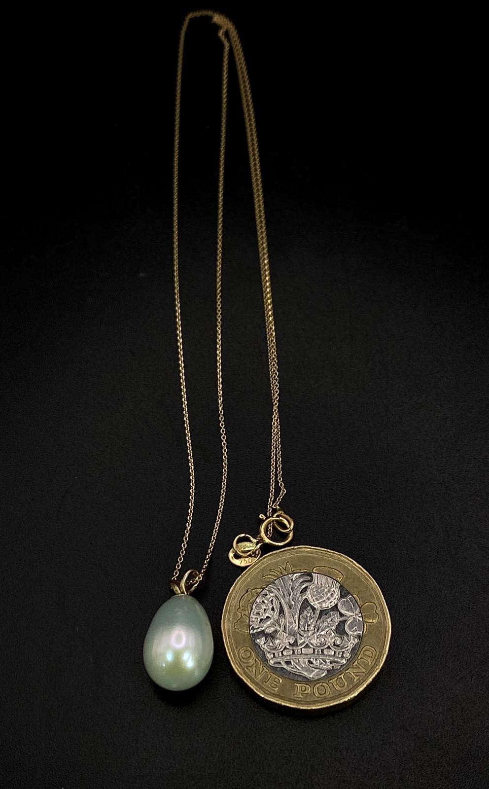 An 18K South Sea Teardrop Pearl Pendant on an 18K Yellow Gold Disappearing Necklace. 17mm and - Image 2 of 4