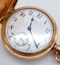 An Antique Waltham Gold Plated Full Hunter Pocket Watch. Dennison case. Top winder. White dial