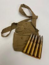 Five Inert WW2 British .55 Boys Anti-Tank Rifle Rounds on Clip. Comes in its original WW2 dated