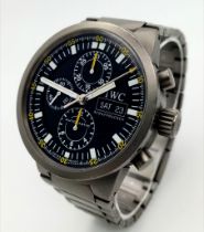 An IWC GST Automatic Chronograph Gents Watch. Titanium bracelet and case - 43mm. Black dial with