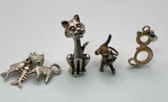 SELECTION OF 4X STERLING SILVER CAT PENDANTS/CHARMS. VARIOUS DESIGNS AND SIZES. WEIGHT 13.2G