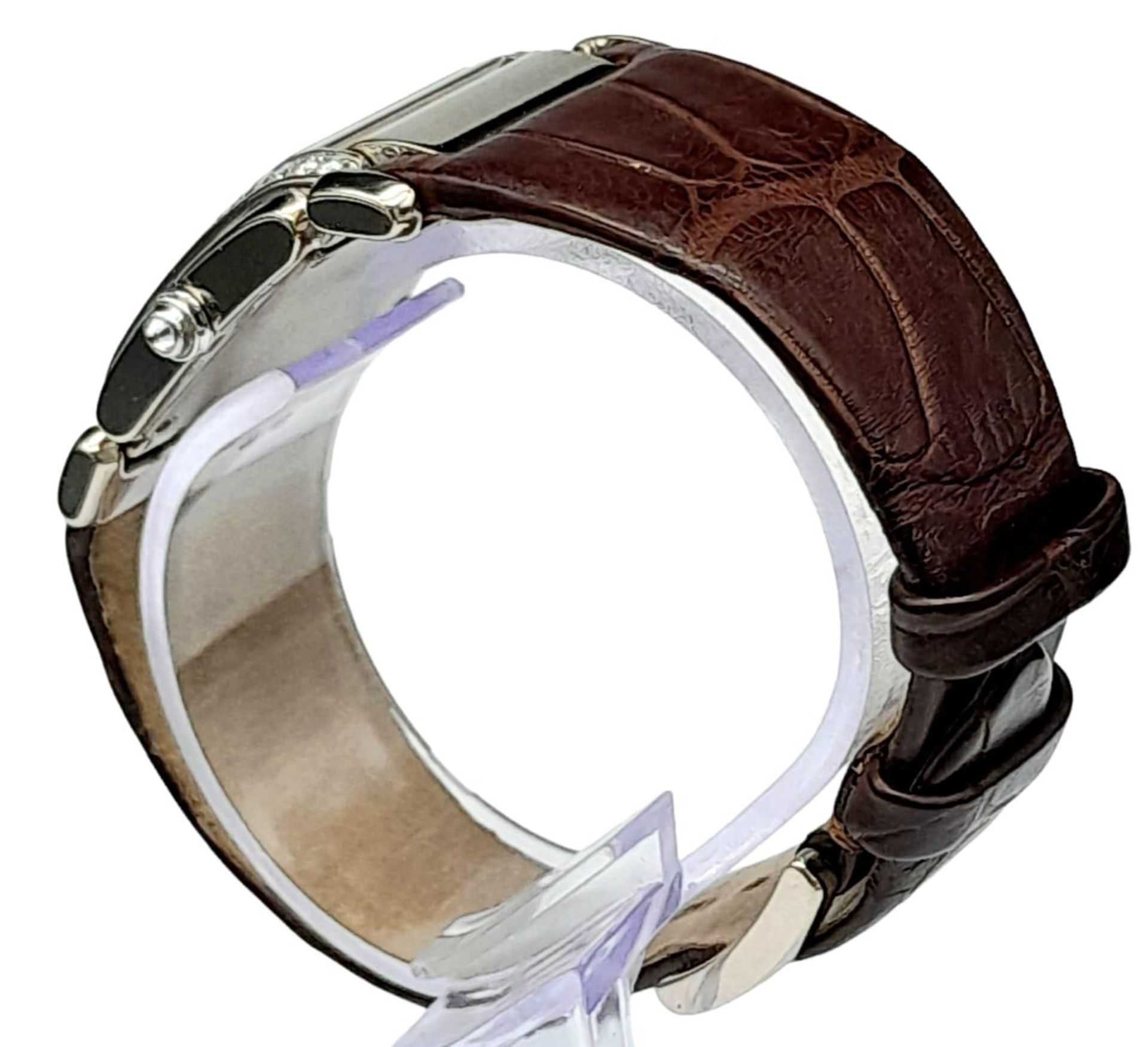 A Vintage Patek Philippe 18K White Gold and Diamond Ladies Watch. Brown leather strap with 18k - Bild 4 aus 11